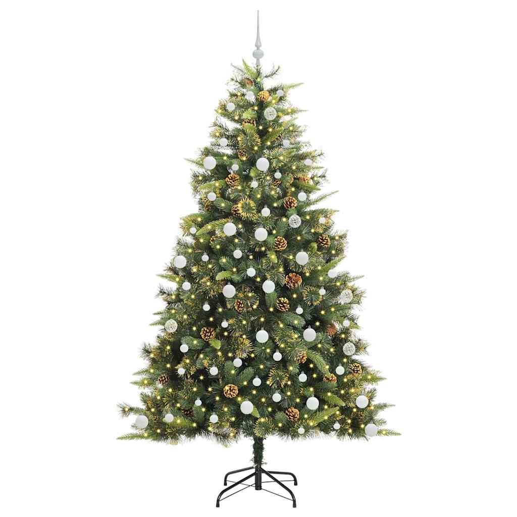vidaXL Artificial Hinged Christmas Tree with Cones Green 210 cm - 45755