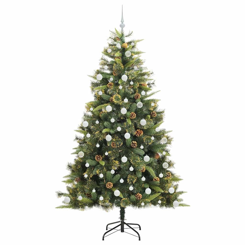 vidaXL Artificial Hinged Christmas Tree with Cones Green 210 cm - 45755