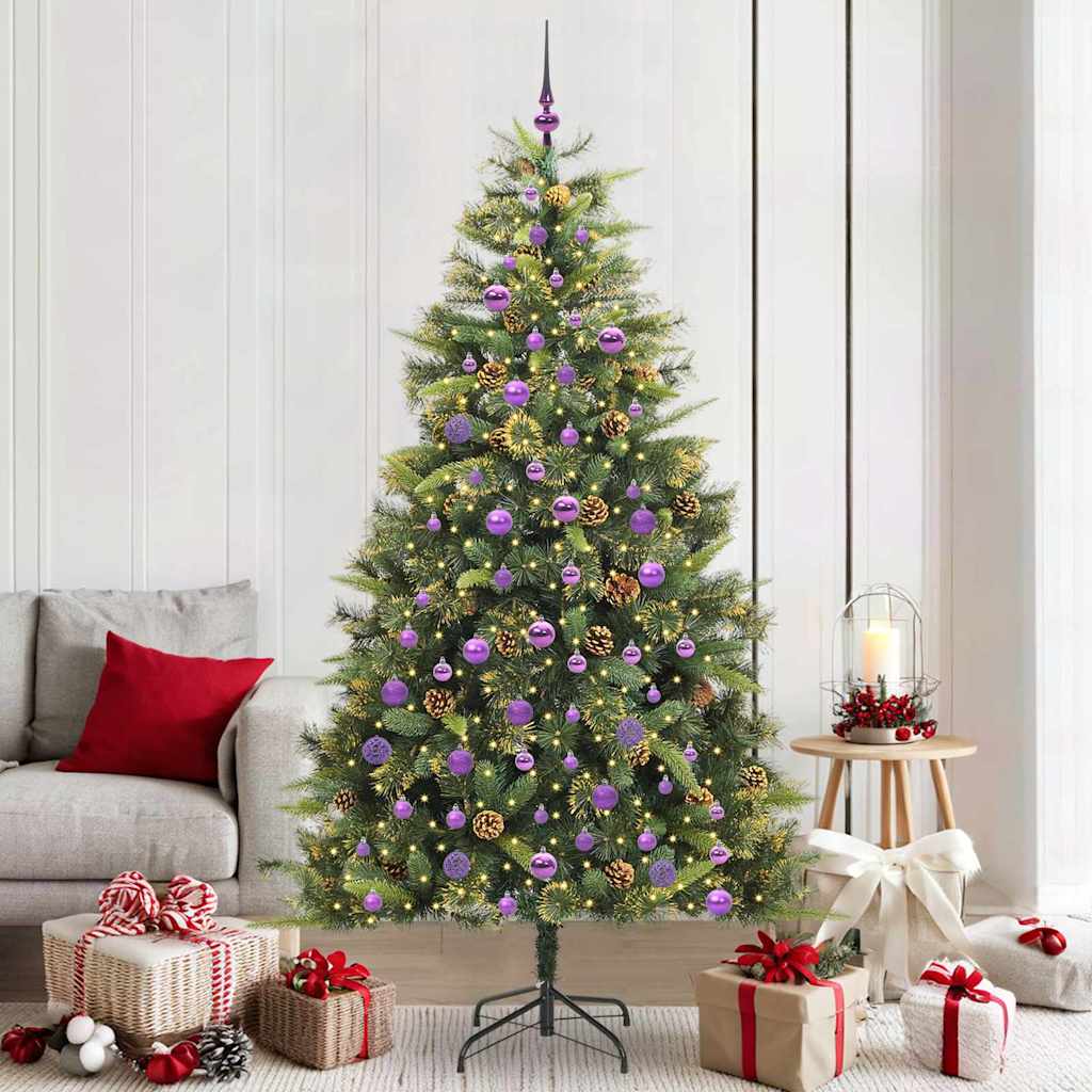 vidaXL Artificial Hinged Christmas Tree with Cones Green 210 cm - 45760