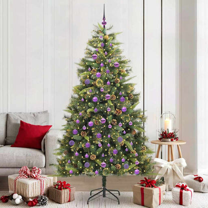 vidaXL Artificial Hinged Christmas Tree with Cones Green 210 cm - 45760