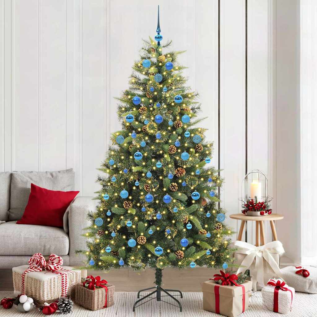 vidaXL Artificial Hinged Christmas Tree with Cones Green 210 cm - 45764