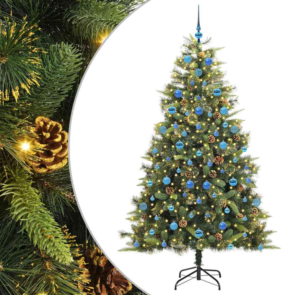 vidaXL Artificial Hinged Christmas Tree with Cones Green 210 cm - 45764