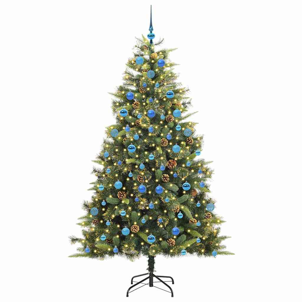 vidaXL Artificial Hinged Christmas Tree with Cones Green 210 cm - 45764