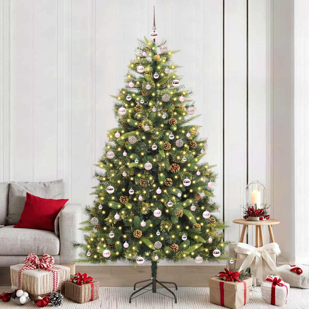 vidaXL Artificial Hinged Christmas Tree with Cones 300 LEDs Warm White - Green - 240 cm