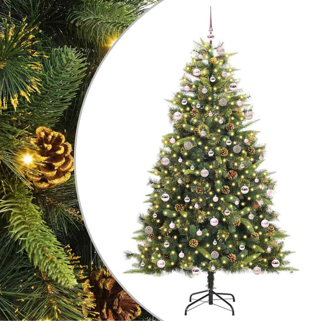 vidaXL Artificial Hinged Christmas Tree with Cones 300 LEDs Warm White - Green - 240 cm