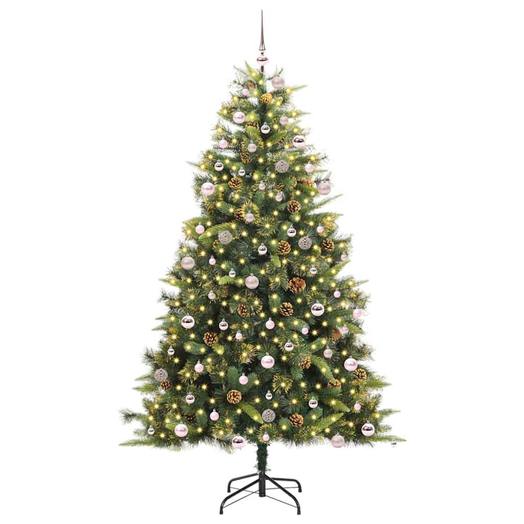 vidaXL Artificial Hinged Christmas Tree with Cones 300 LEDs Warm White - Green - 240 cm