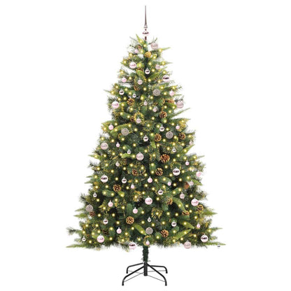 vidaXL Artificial Hinged Christmas Tree with Cones 300 LEDs Warm White - Green - 240 cm