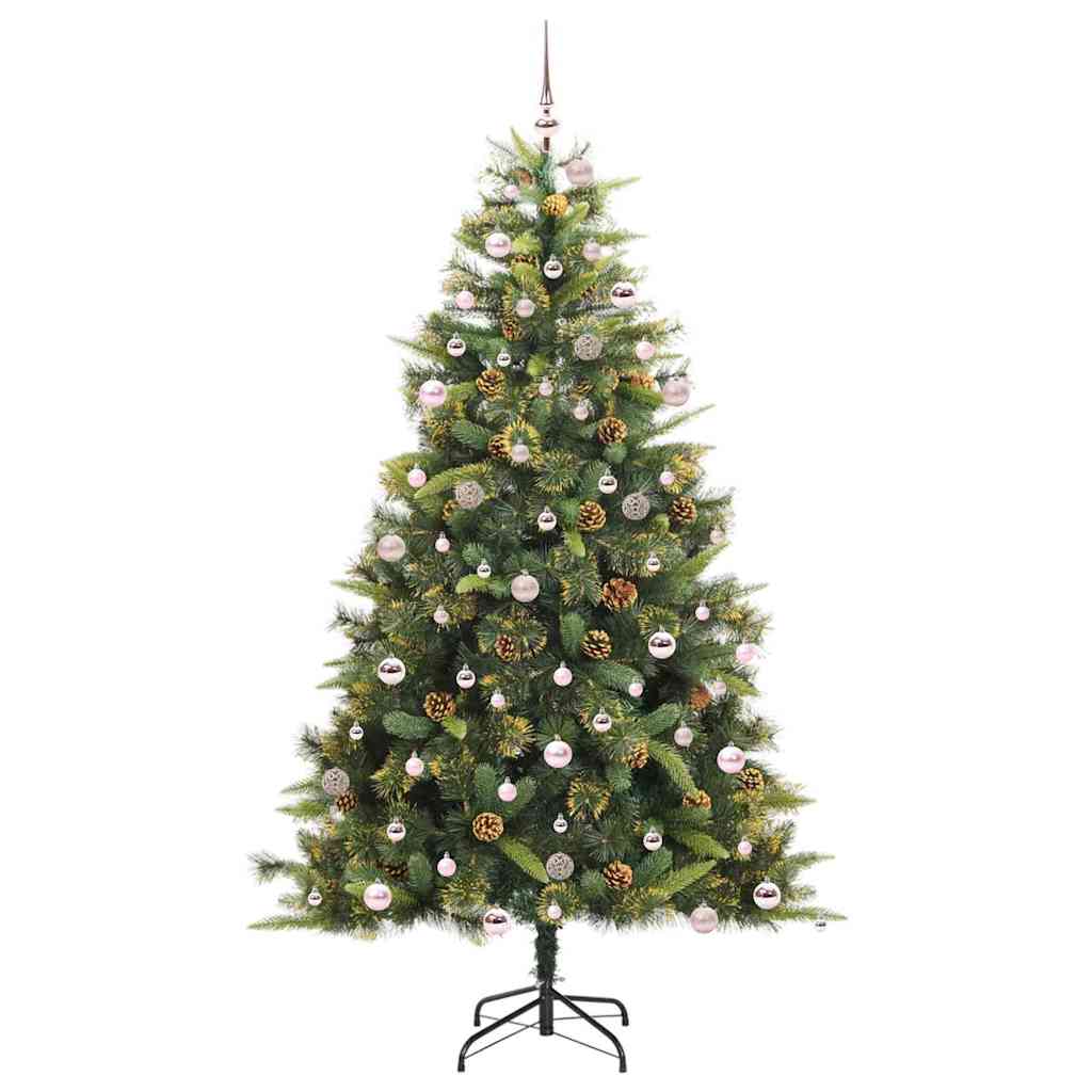 vidaXL Artificial Hinged Christmas Tree with Cones 300 LEDs Warm White - Green - 240 cm