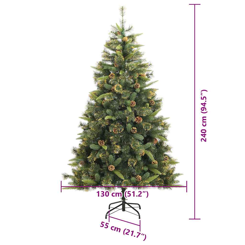vidaXL Artificial Hinged Christmas Tree with Cones Green 240 cm - 45788
