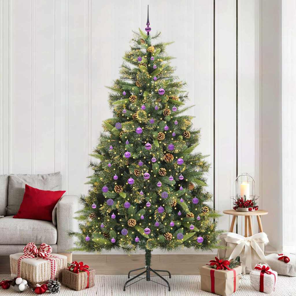 vidaXL Artificial Hinged Christmas Tree with Cones Green 240 cm - 45792