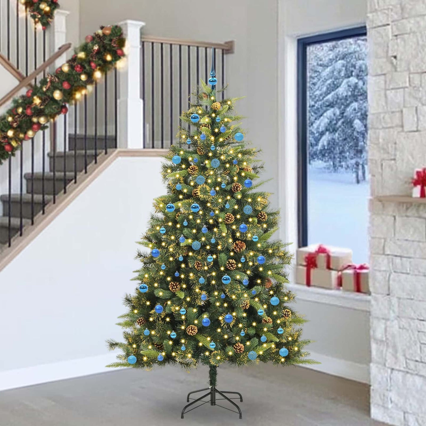 vidaXL Artificial Hinged Christmas Tree with Cones Green 240 cm - 45794