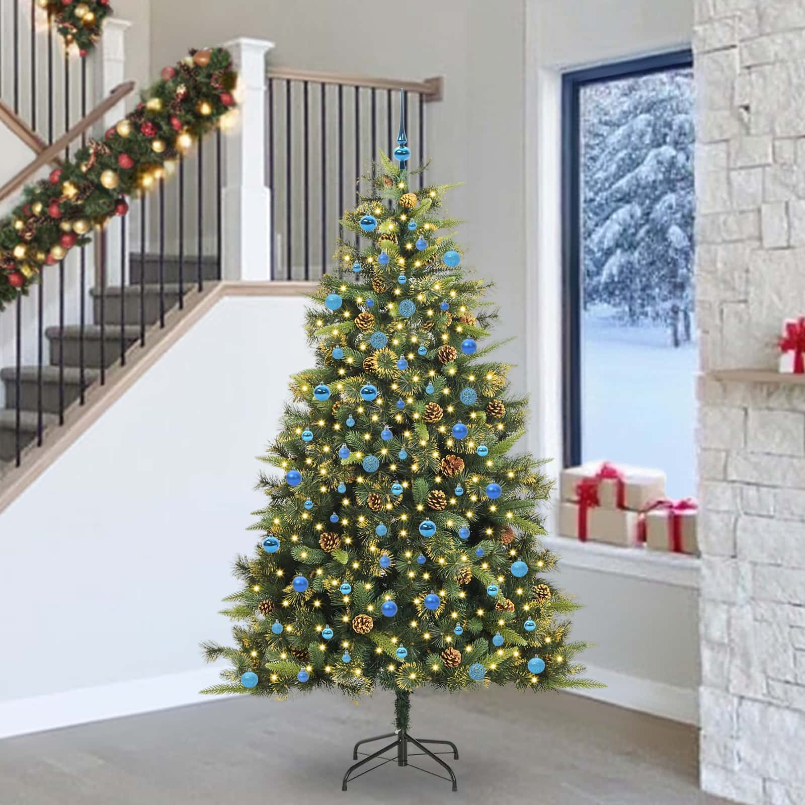 vidaXL Artificial Hinged Christmas Tree with Cones Green 240 cm - 45794