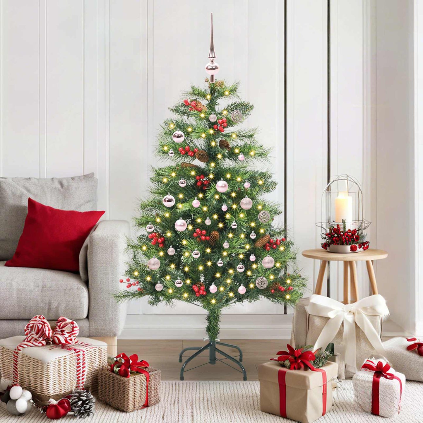 vidaXL Artificial Christmas Tree 150 LEDs Warm White PVC and Metal - Green - 150 cm - 45821