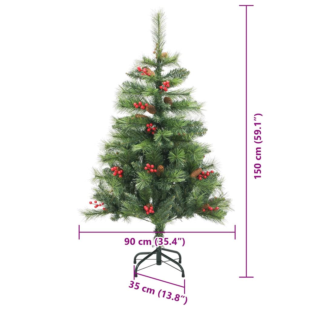 vidaXL Artificial Christmas Tree 150 LEDs Warm White PVC and Metal - Green - 150 cm - 45840