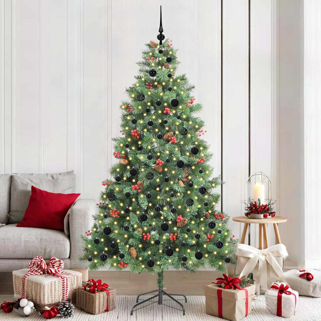 vidaXL Artificial Christmas Tree 300 LEDs Warm White PVC and Metal - Green - 210 cm