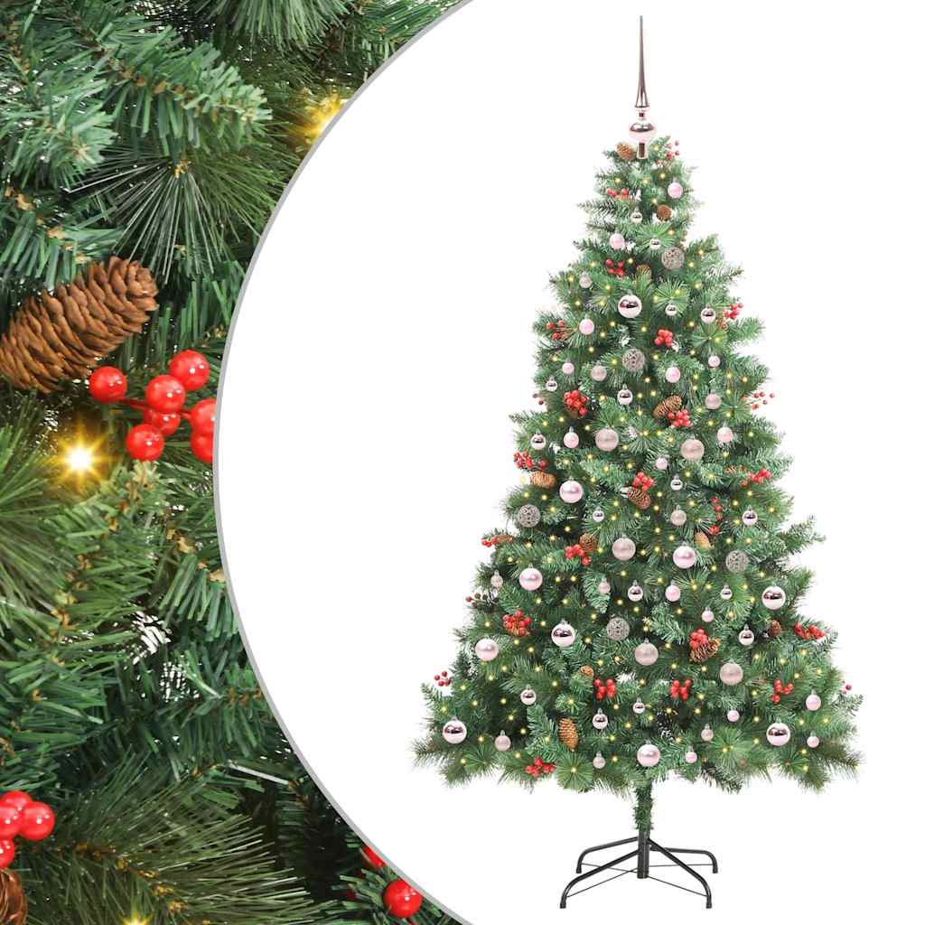 vidaXL Artificial Christmas Tree 300 LEDs Warm White PVC and Metal - Green - 210 cm - 45854