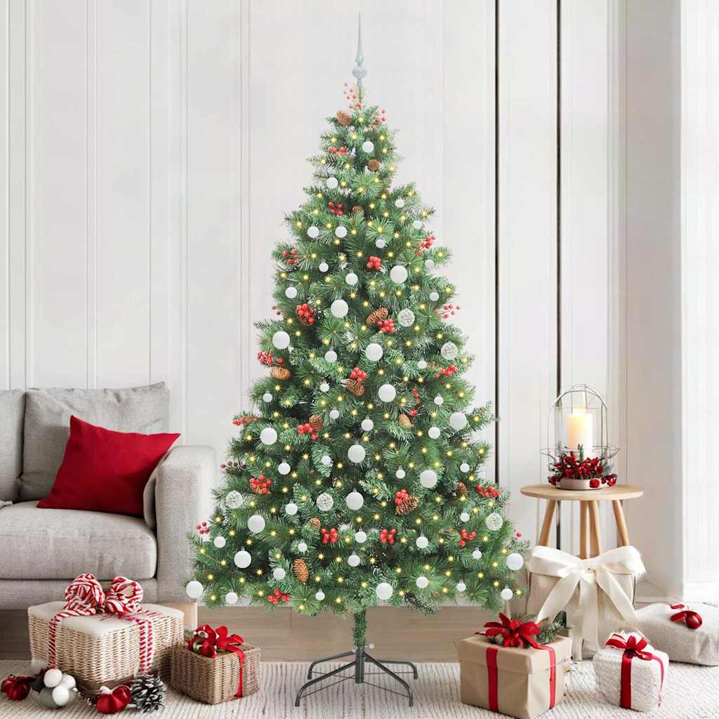 vidaXL Artificial Christmas Tree 300 LEDs Warm White PVC and Metal - Green - 210 cm - 45855