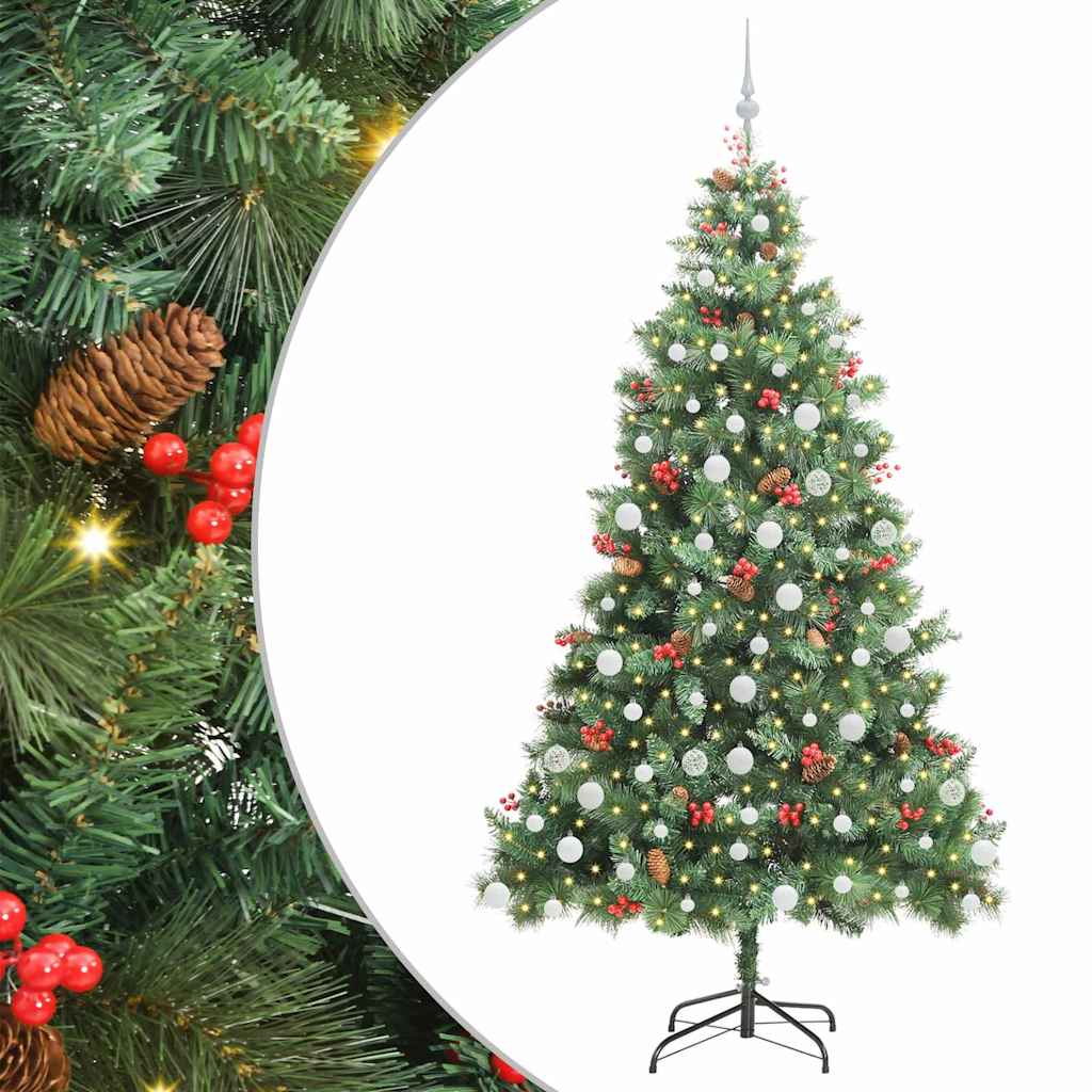 vidaXL Artificial Christmas Tree 300 LEDs Warm White PVC and Metal - Green - 210 cm - 45855