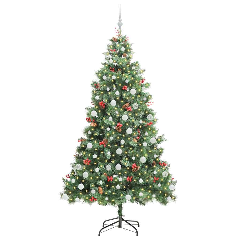 vidaXL Artificial Christmas Tree 300 LEDs Warm White PVC and Metal - Green - 210 cm - 45855