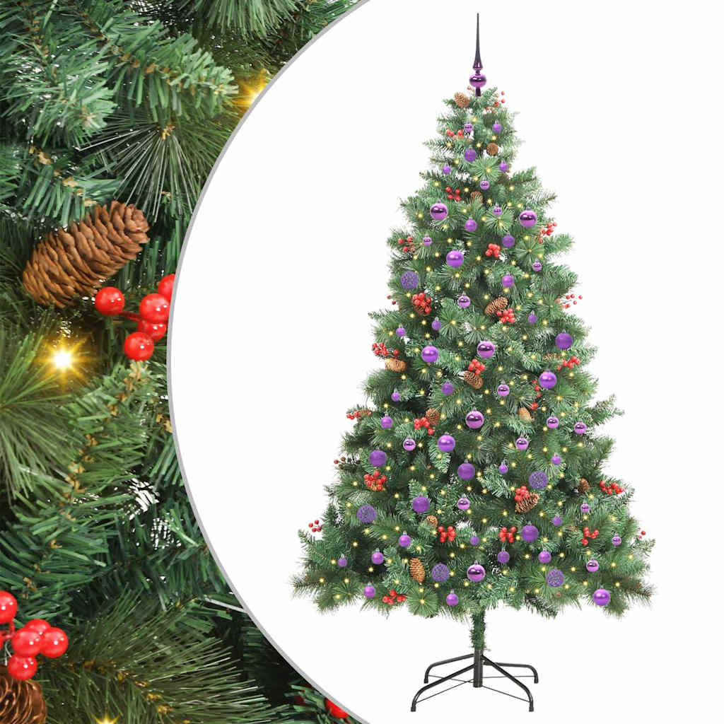 vidaXL Artificial Christmas Tree 300 LEDs Warm White PVC and Metal - Green - 210 cm - 45859