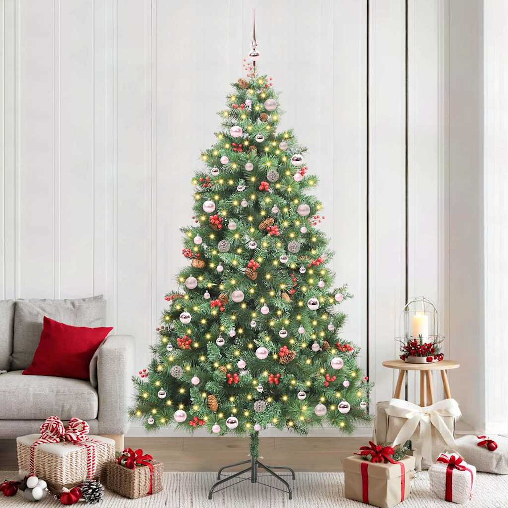 vidaXL Artificial Christmas Tree 300 LEDs Warm White PVC and Metal - Green - 240 cm - 45888