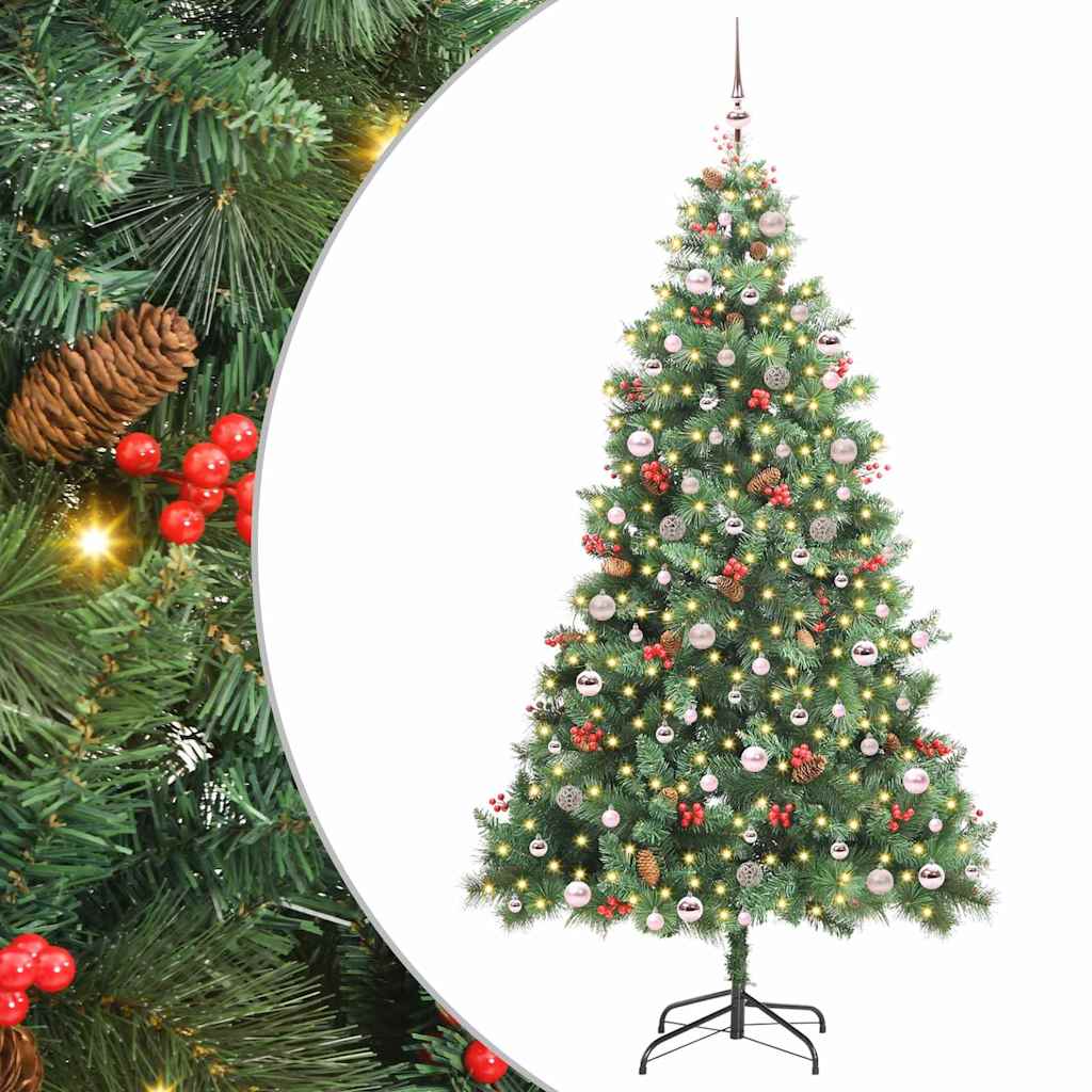 vidaXL Artificial Christmas Tree 300 LEDs Warm White PVC and Metal - Green - 240 cm - 45888
