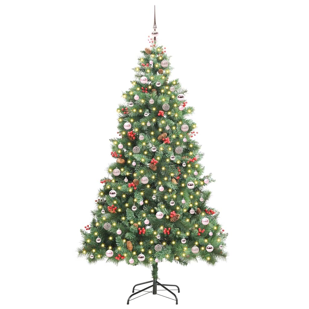 vidaXL Artificial Christmas Tree 300 LEDs Warm White PVC and Metal - Green - 240 cm - 45888