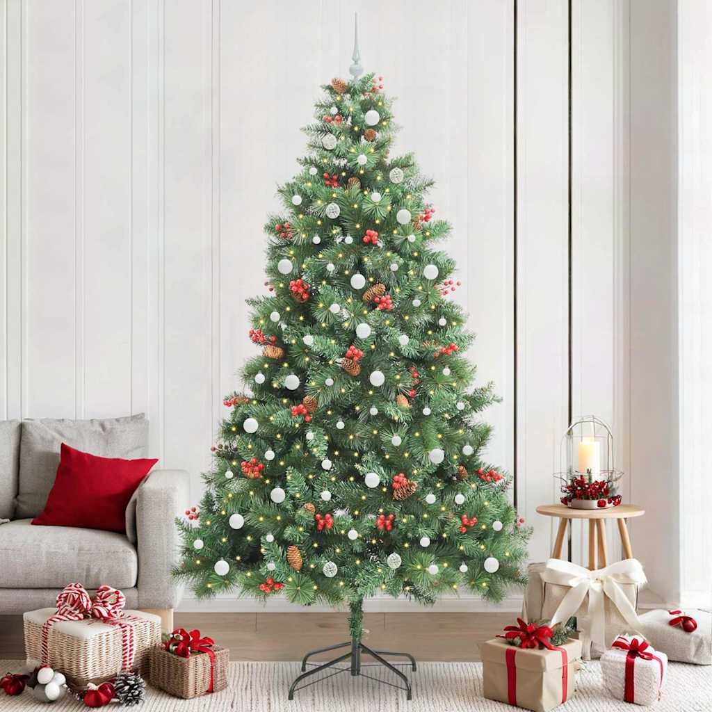 vidaXL Artificial Christmas Tree 300 LEDs Warm White PVC and Metal - Green - 240 cm - 45890