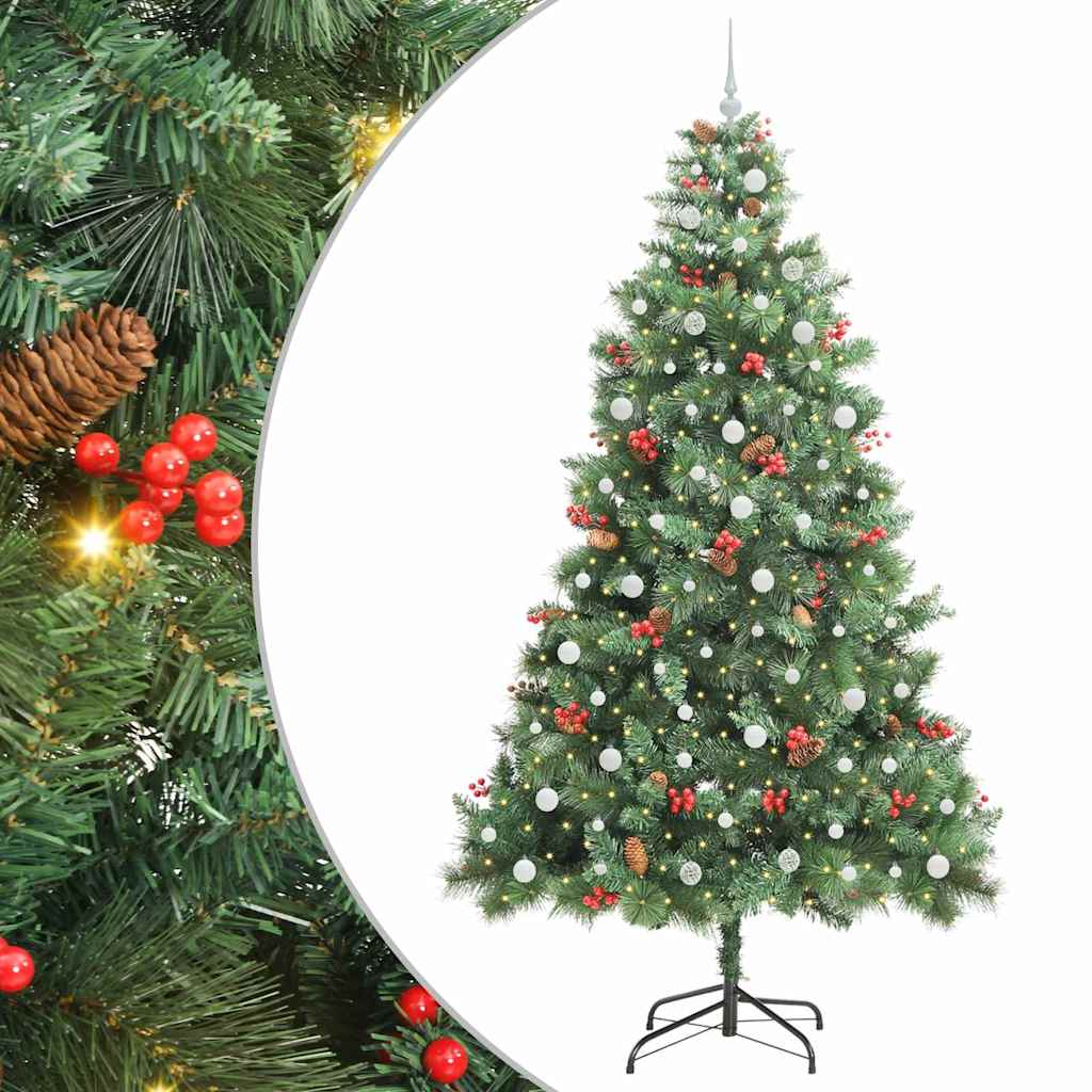 vidaXL Artificial Christmas Tree 300 LEDs Warm White PVC and Metal - Green - 240 cm - 45890