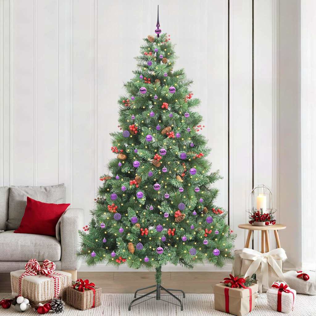 vidaXL Artificial Christmas Tree 300 LEDs Warm White PVC and Metal - Green - 240 cm - 45892