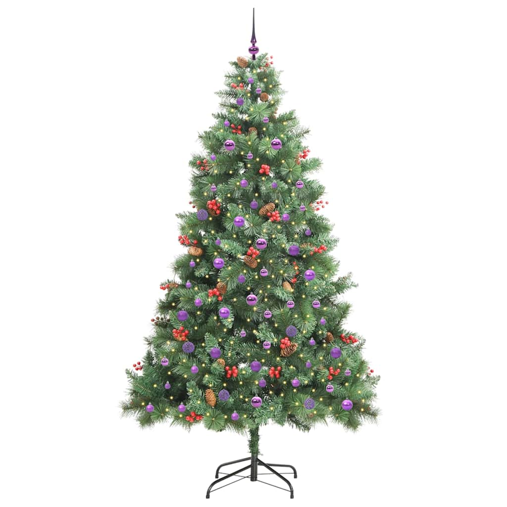 vidaXL Artificial Christmas Tree 300 LEDs Warm White PVC and Metal - Green - 240 cm - 45892