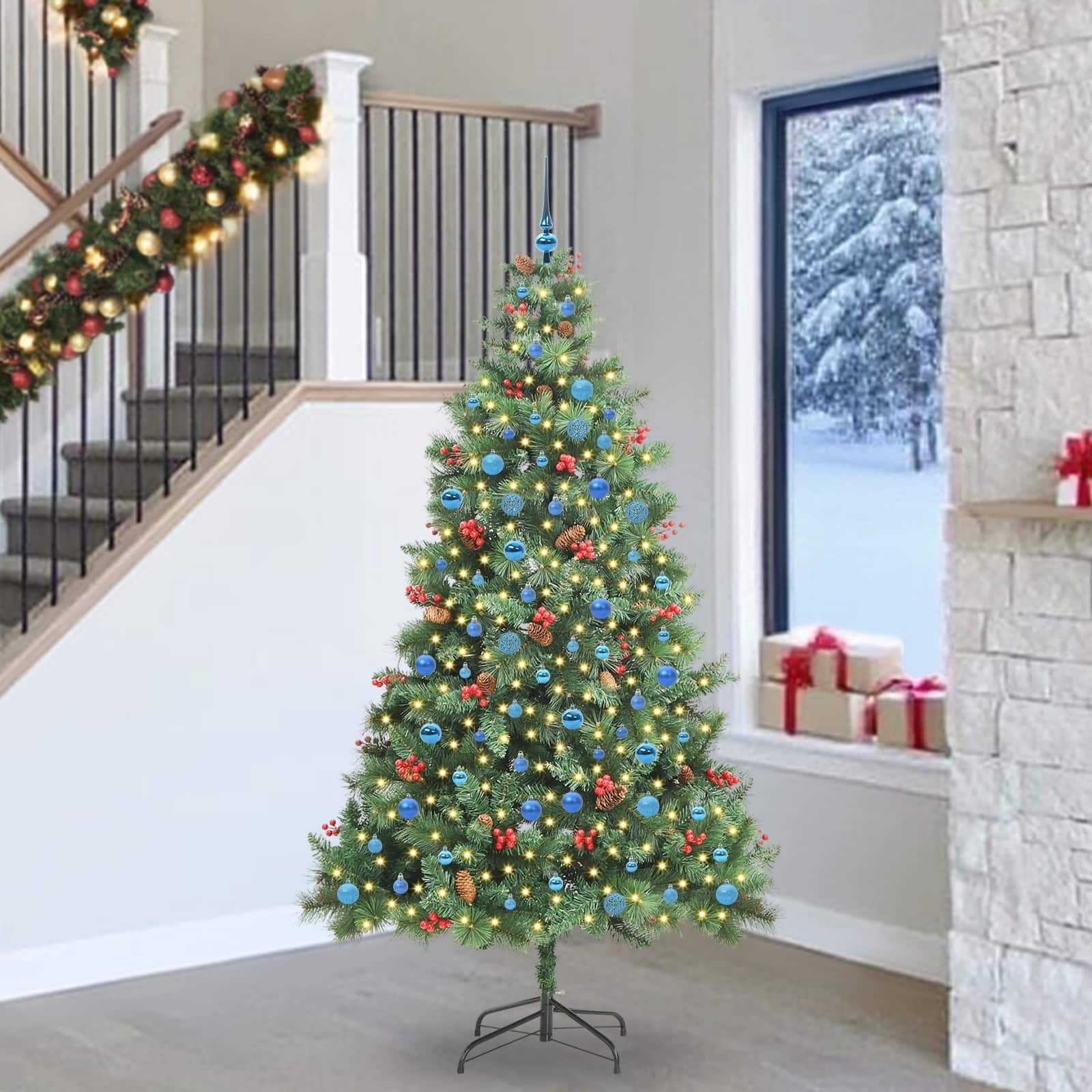 vidaXL Artificial Christmas Tree 300 LEDs Warm White PVC and Metal - Green - 240 cm - 45897