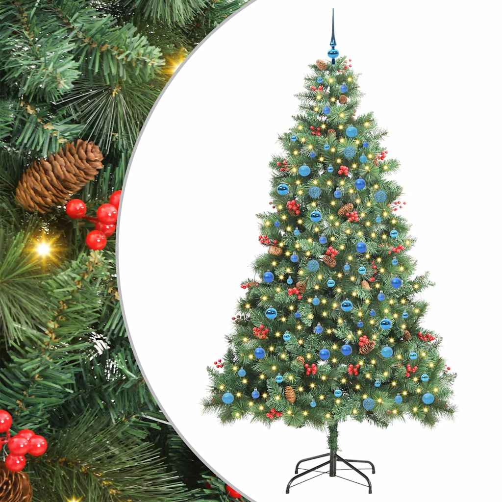 vidaXL Artificial Christmas Tree 300 LEDs Warm White PVC and Metal - Green - 240 cm - 45897