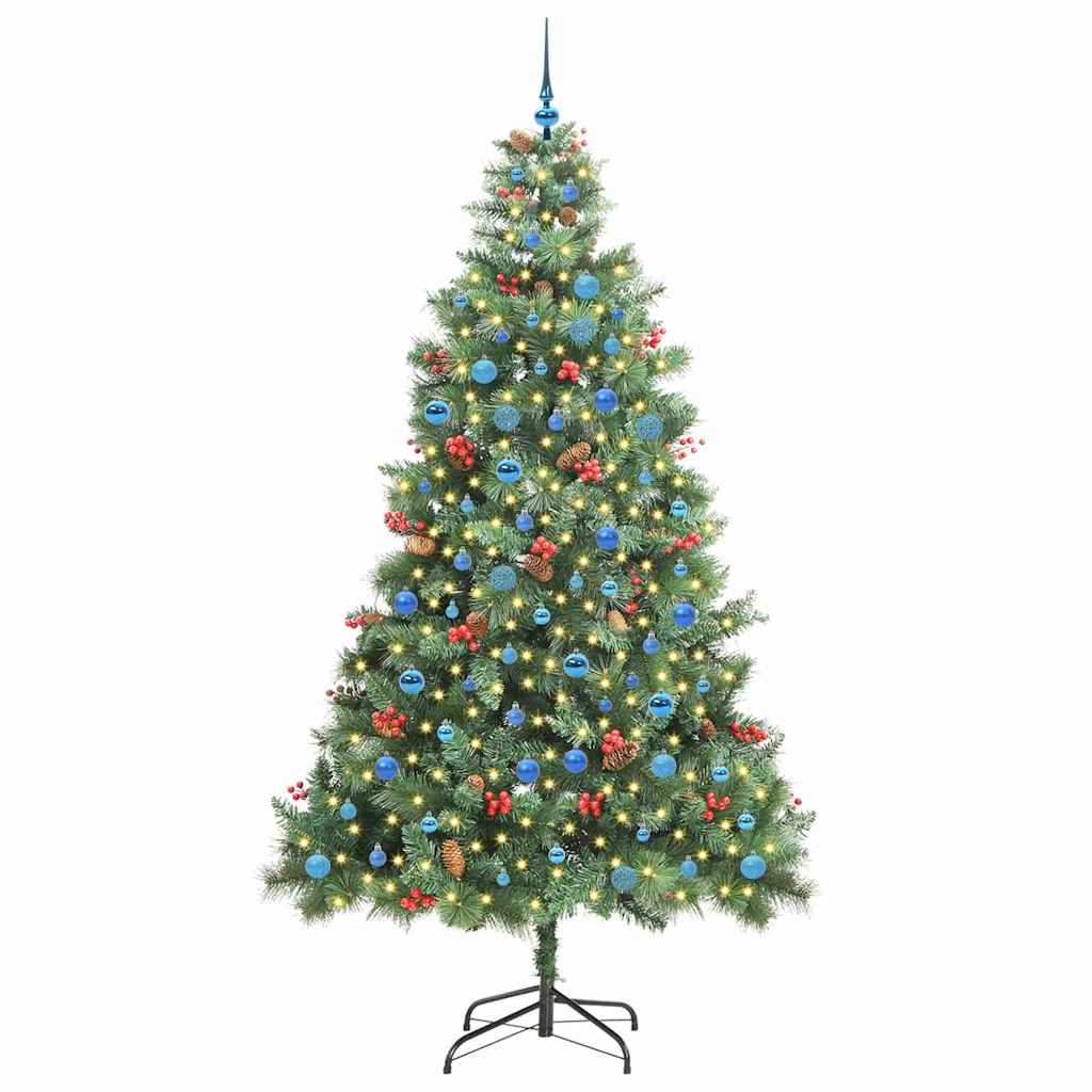 vidaXL Artificial Christmas Tree 300 LEDs Warm White PVC and Metal - Green - 240 cm - 45897