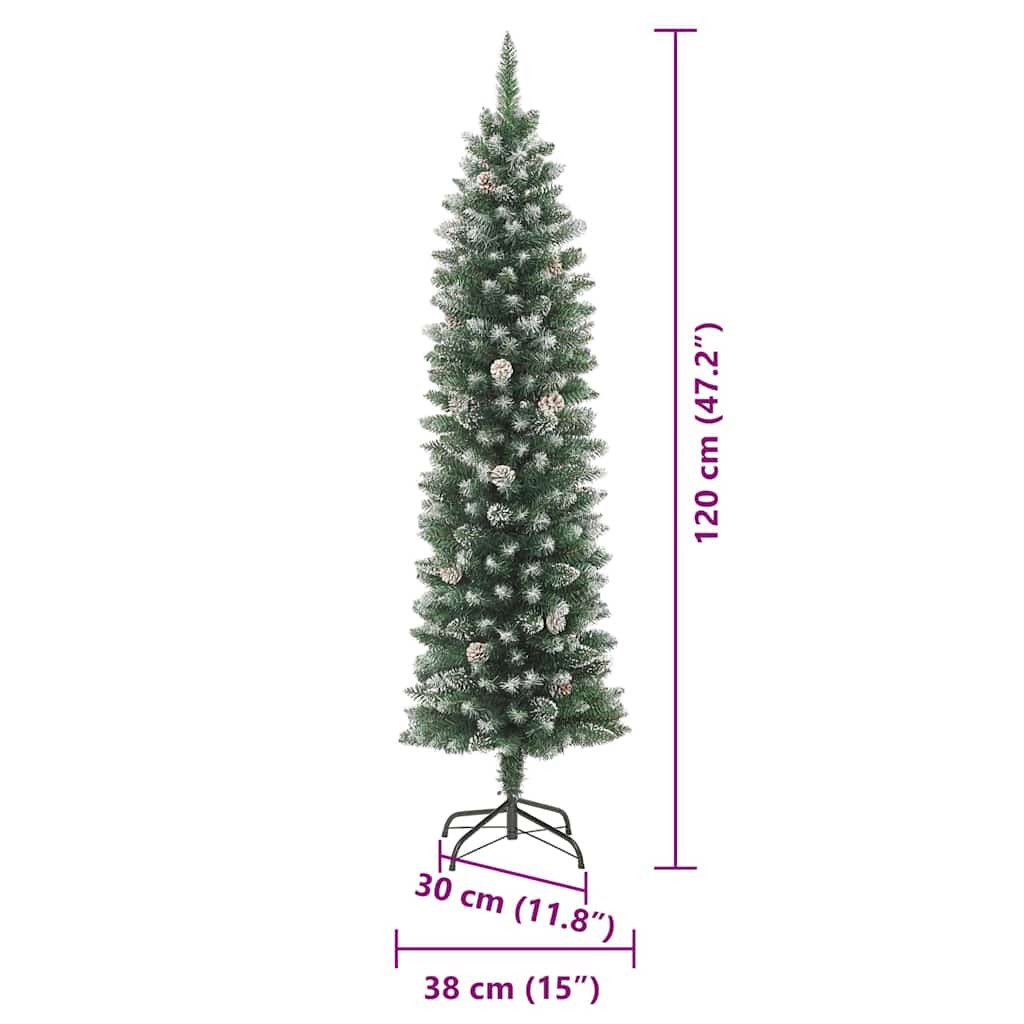 vidaXL Artificial Slim Christmas Tree Green and White 120 cm