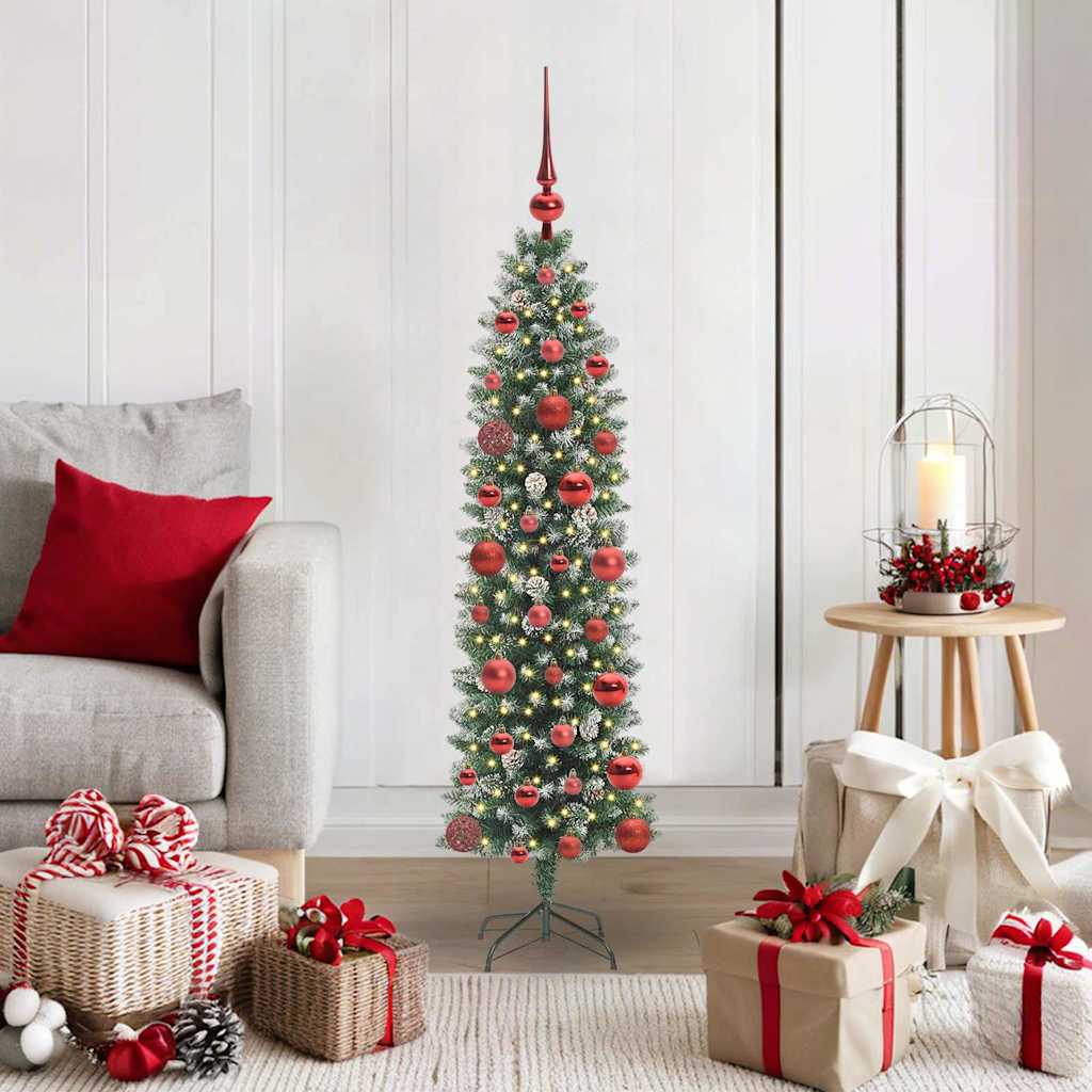 vidaXL Artificial Slim Christmas Tree Green and White 120 cm - 46293
