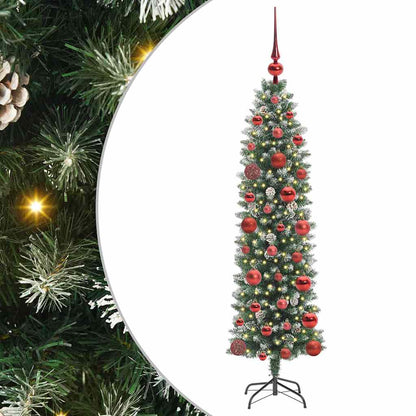 vidaXL Artificial Slim Christmas Tree Green and White 120 cm - 46293