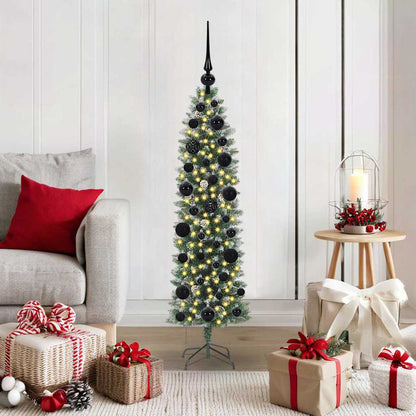 vidaXL Artificial Slim Christmas Tree Green and White 120 cm - 46306
