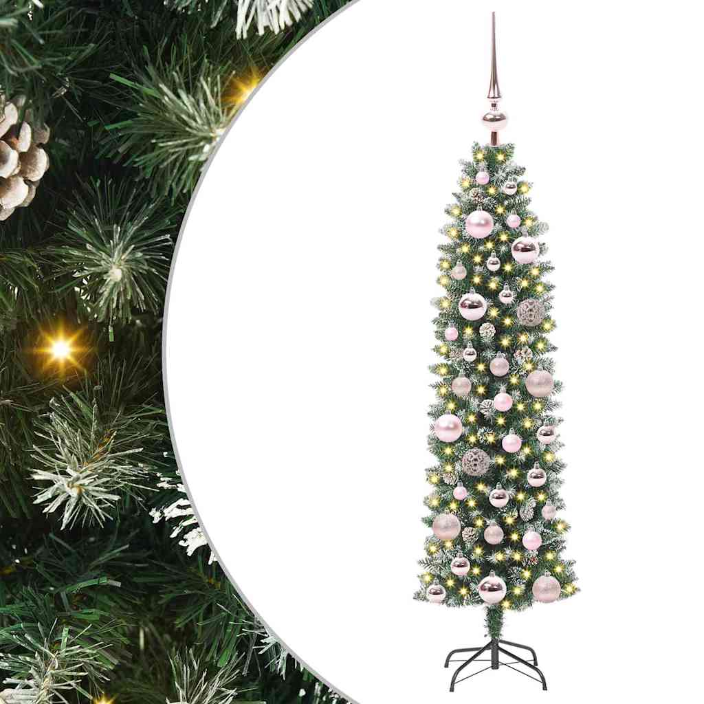 vidaXL Artificial Slim Christmas Tree Green and White 120 cm - 46311