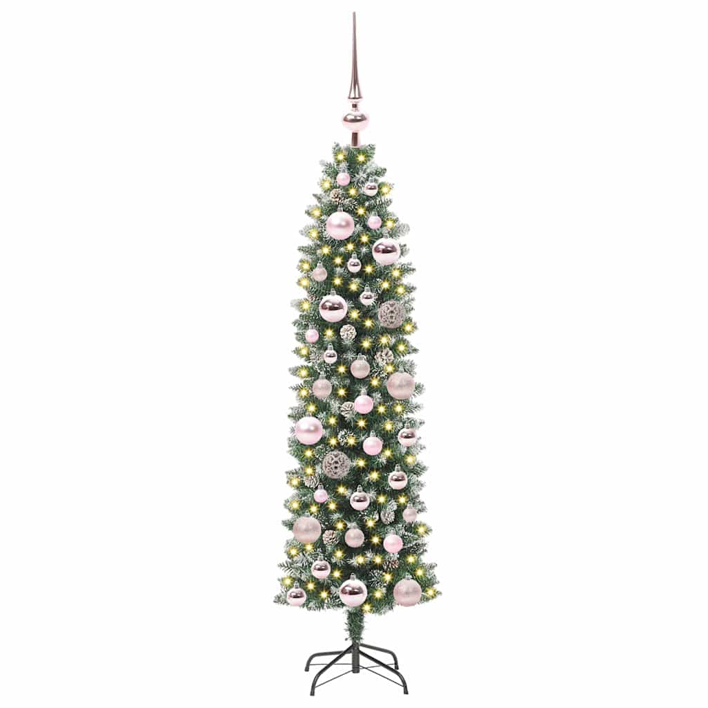 vidaXL Artificial Slim Christmas Tree Green and White 120 cm - 46311