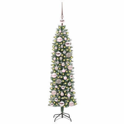 vidaXL Artificial Slim Christmas Tree Green and White 120 cm - 46311