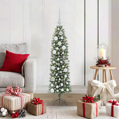 vidaXL Artificial Slim Christmas Tree Green and White 120 cm - 46313
