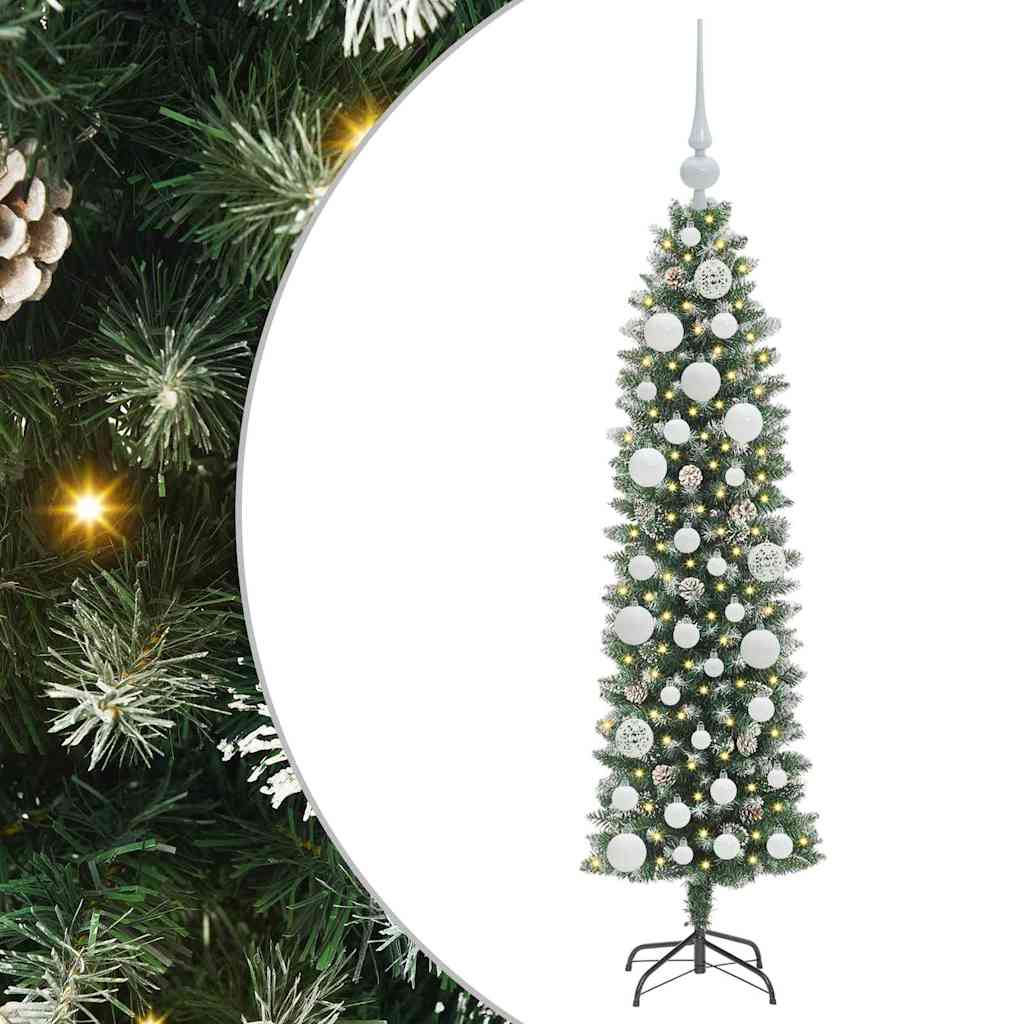 vidaXL Artificial Slim Christmas Tree Green and White 120 cm - 46313