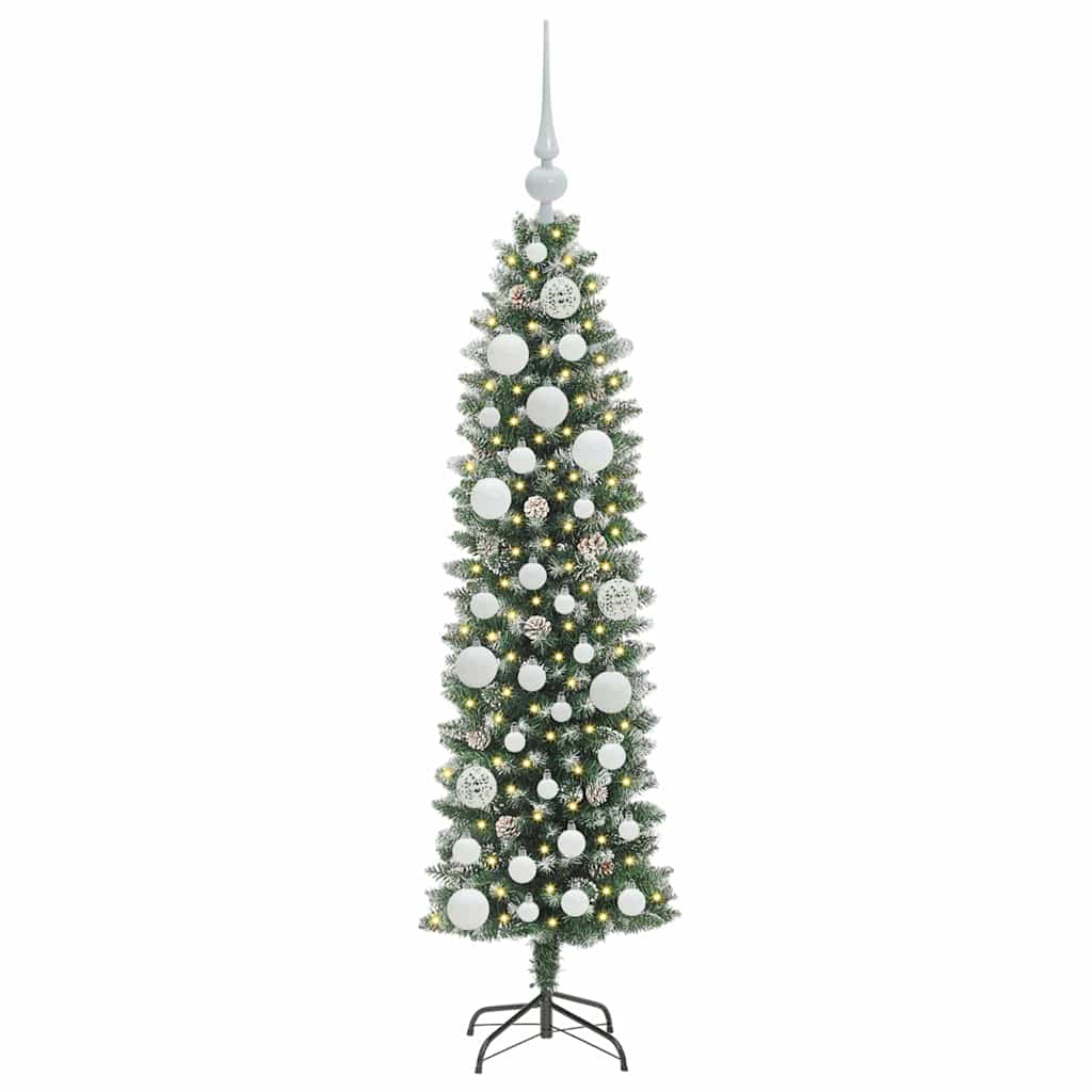 vidaXL Artificial Slim Christmas Tree Green and White 120 cm - 46313