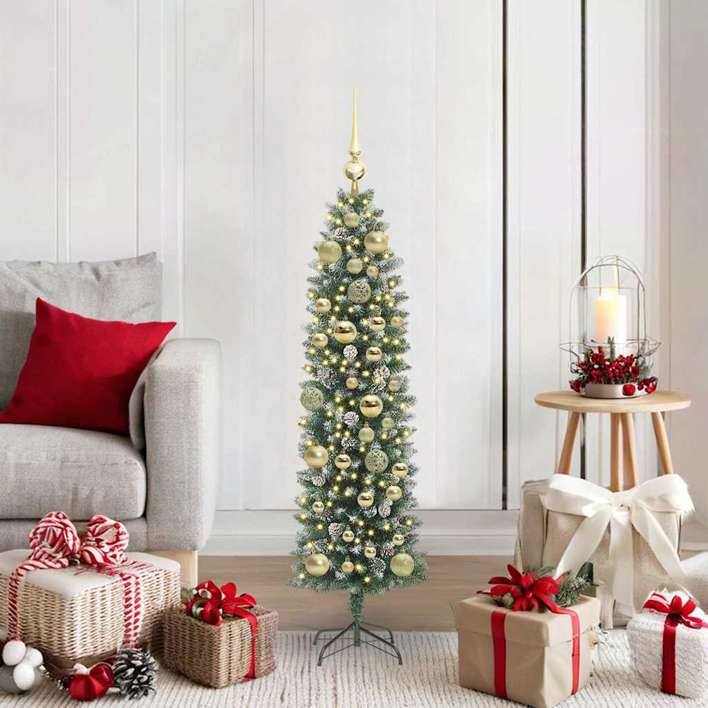 vidaXL Artificial Slim Christmas Tree Green and White 120 cm - 46314
