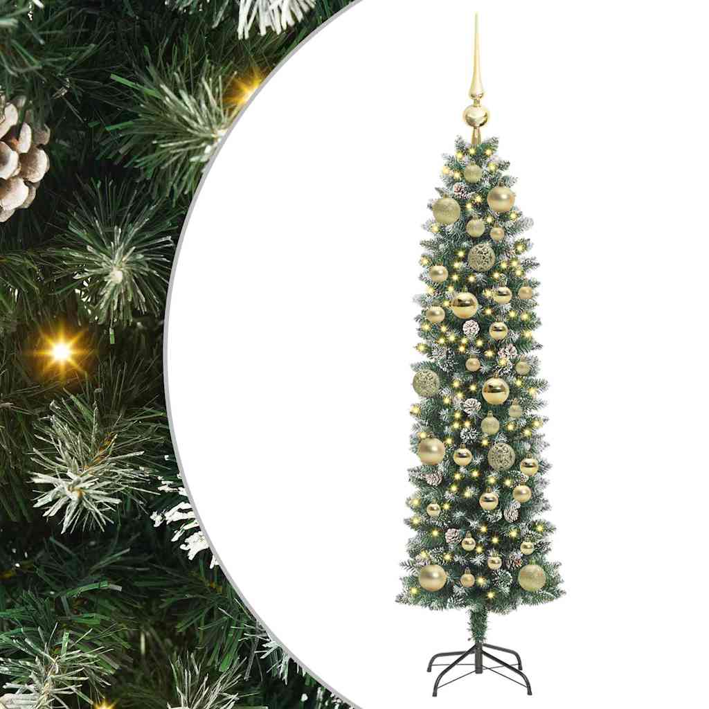 vidaXL Artificial Slim Christmas Tree Green and White 120 cm - 46314