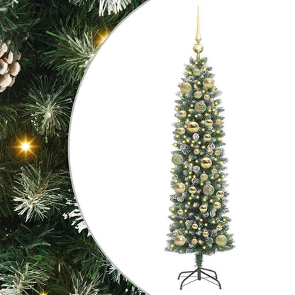 vidaXL Artificial Slim Christmas Tree Green and White 120 cm - 46314
