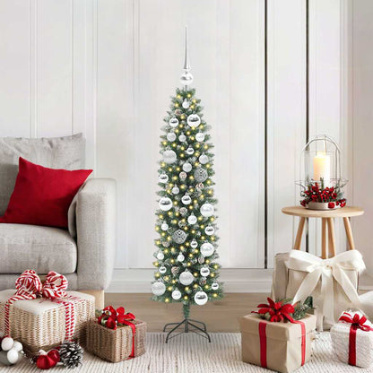 vidaXL Artificial Slim Christmas Tree Green and White 120 cm - 46315