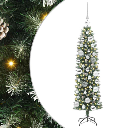 vidaXL Artificial Slim Christmas Tree Green and White 120 cm - 46315