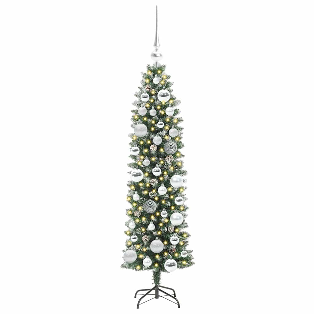 vidaXL Artificial Slim Christmas Tree Green and White 120 cm - 46315